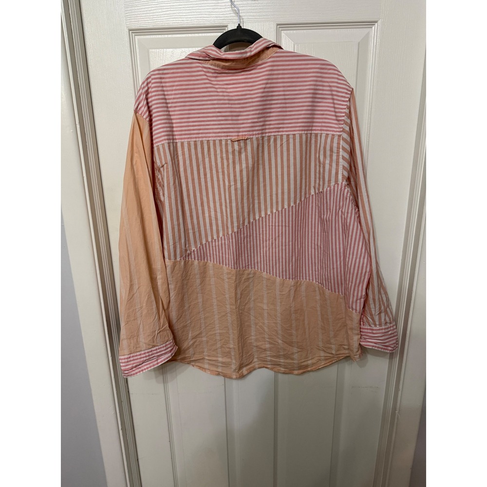 Aerie Patchwork Striped Button Down Shirt Xxl Pin… - image 4